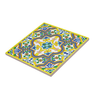 💛💙💚Stunning blue and yellow Azulejos Ceramic Tile