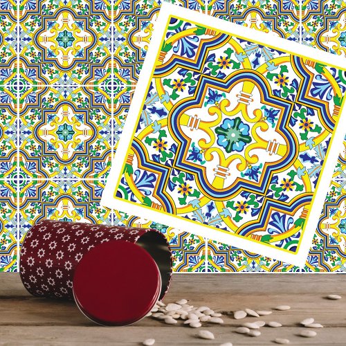 Stunning blue and yellow Azulejos Ceramic Tile