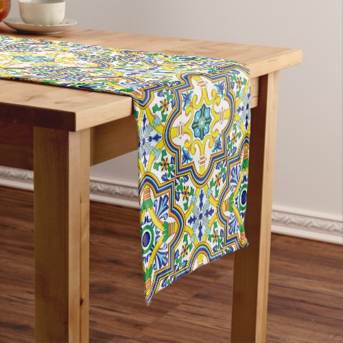Stunning blue and yellow Azulejos Short Table Runner
