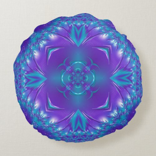 Stunning Blue Aqua White and Purple Round Pillow