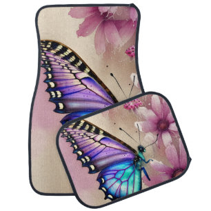 Stunning Blue Butterfly and Pink Flowers Car Floor Mat
