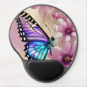 Stunning Blue Butterfly and Pink Flowers Gel Mouse Pad