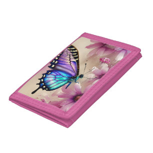 Stunning Blue Butterfly and Pink Flowers Trifold Wallet