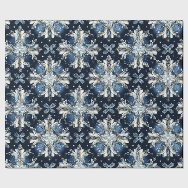 Stunning Blue Celtic Snowflakes Wrapping Paper (Seam)