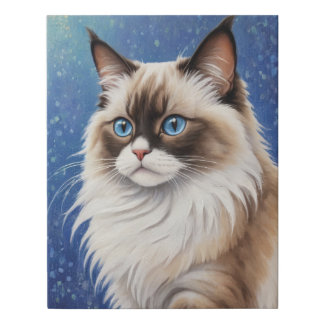Stunning Blue Eyed Ragdoll Cat Painting Elegant  Faux Canvas Print