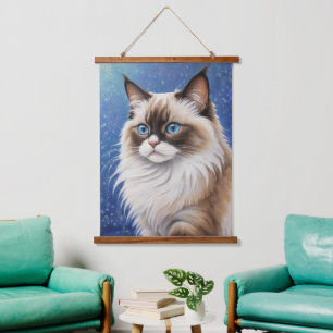 Stunning Blue Eyed Ragdoll Cat Painting Elegant Hanging Tapestry