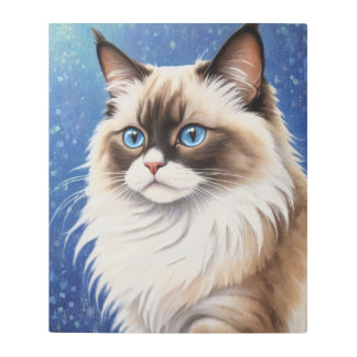 Stunning Blue Eyed Ragdoll Cat Painting Elegant  Metal Print