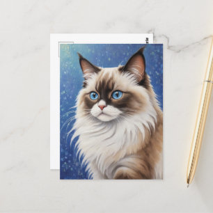 Stunning Blue Eyed Ragdoll Cat Painting Elegant Postcard