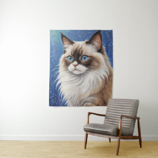 Stunning Blue Eyed Ragdoll Cat Painting Elegant  Tapestry