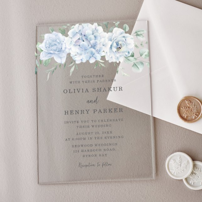Stunning Blue Floral Wedding Acrylic Invitations (Creator Uploaded)