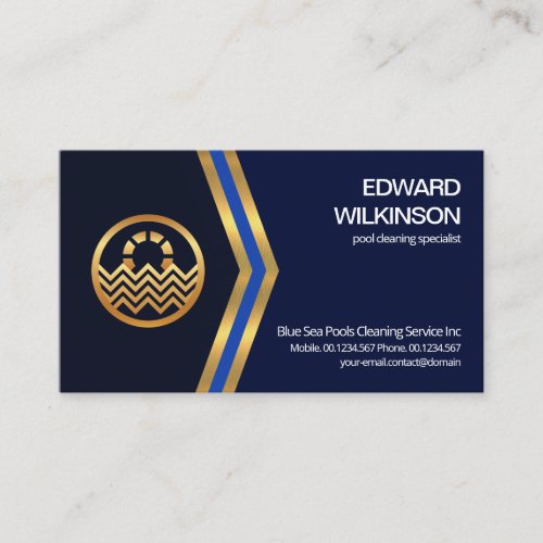 Stunning Blue Gold Arrow Swimming Pool Contractor Business Card