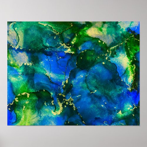 Stunning Blue Green Alcohol Ink Abstract Poster