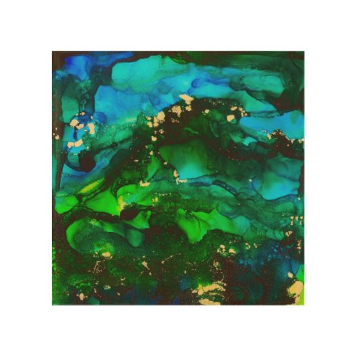 Stunning Blue Green Alcohol Ink Abstract Wood Wall Art