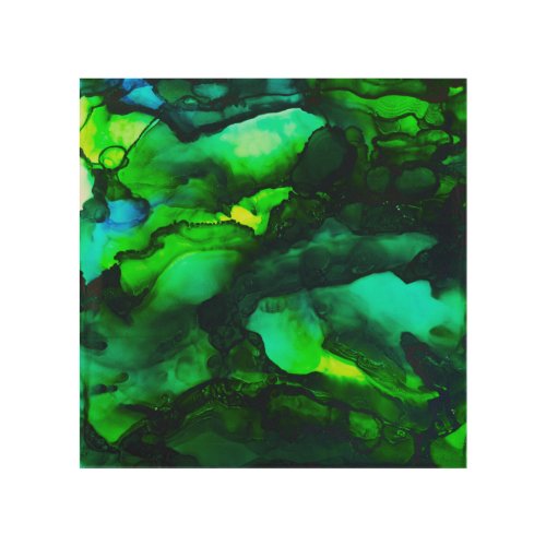 Stunning Blue Green Alcohol Ink Abstract Wood Wall Art