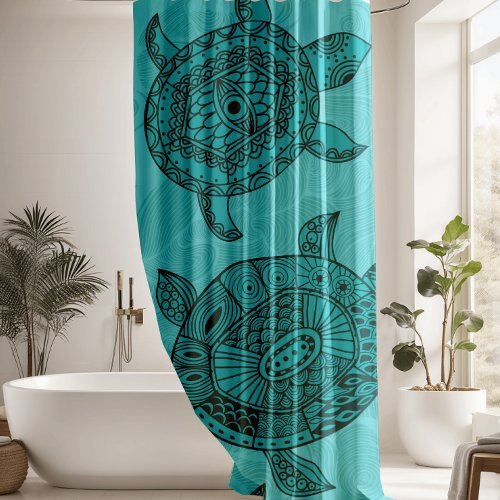Stunning Blue Nautical Sea Turtle Shower Curtain