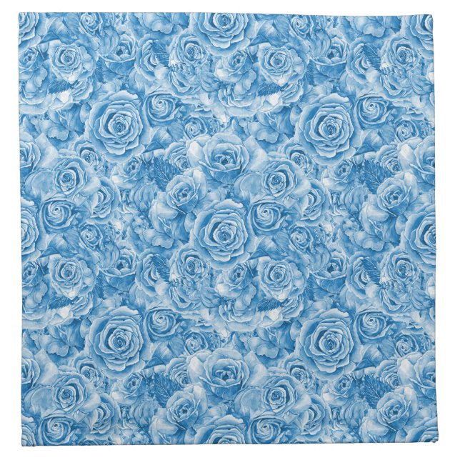 Stunning Blue Rose Cotton Dinner Napkins (Front)