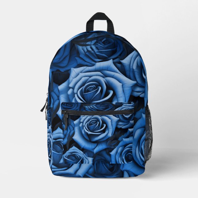 Stunning blue roses printed backpack (Front)