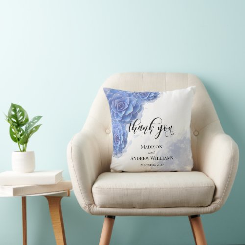Stunning Blue Watercolor Succulents Thank You Throw Pillow