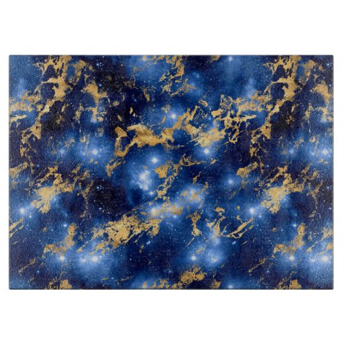 Stunning Blue White  Gold Marble Galaxy Cutting Board