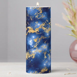 Stunning Blue, White & Gold Marble Galaxy Pillar Candle
