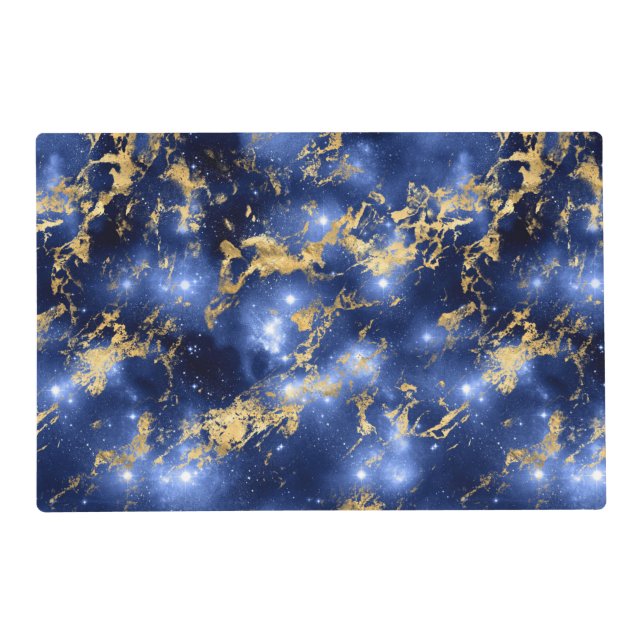 Stunning Blue, White & Gold Marble Galaxy Placemat (Front)