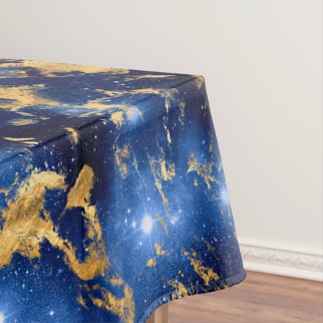 Stunning Blue, White & Gold Marble Galaxy Tablecloth (In Situ)