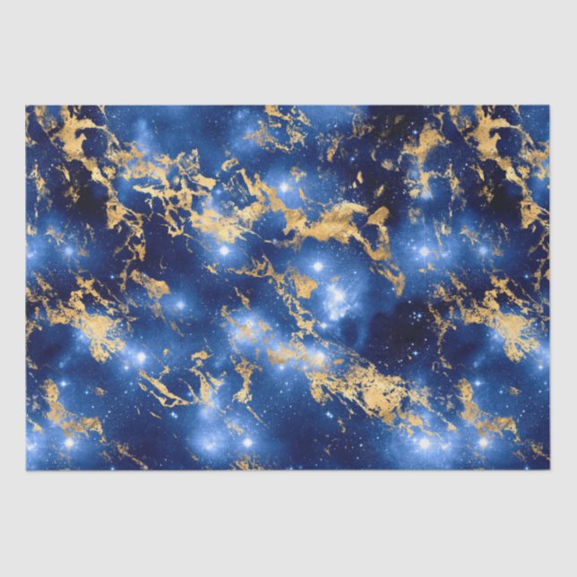 Stunning Blue, White & Gold Marble Galaxy Tissue Paper (Front)