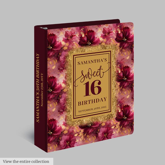 Stunning Blush Burgundy Gold Sweet 16 Memory Book 3 Ring Binder (Stunning Blush Burgundy Gold Sweet 16 Memory Book 3 ring binder)