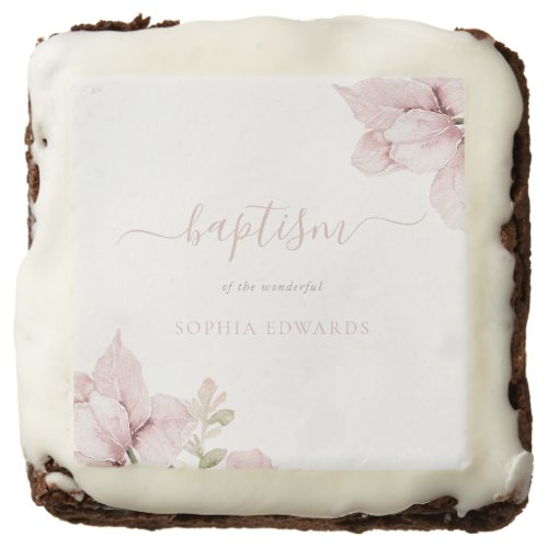 Stunning Blush Floral Elegance Baptism Brownie