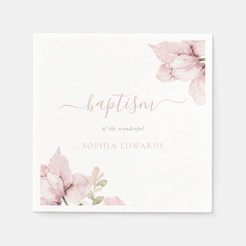 Stunning Blush Floral Elegance Baptism Napkins