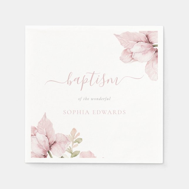 Stunning Blush Floral Elegance Baptism Napkins (Front)