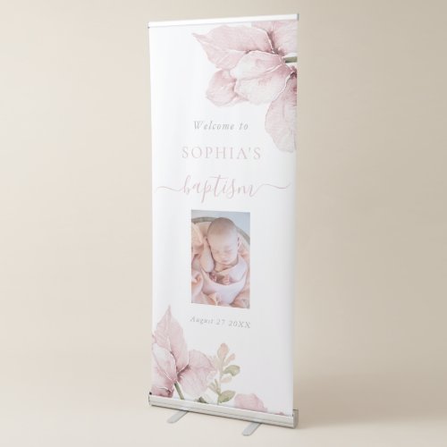 Stunning Blush Floral  Photo Baptism Welcome Retractable Banner