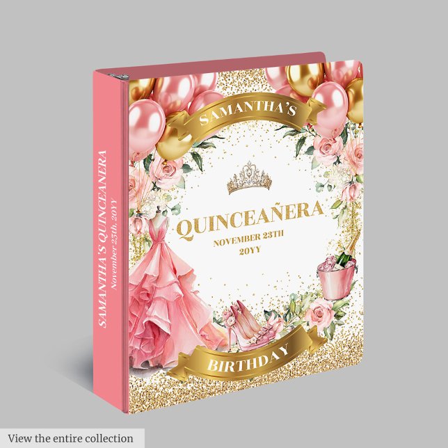 Stunning Blush Gold Quinceañera Memory Ring Album 3 Ring Binder (Stunning Blush Gold Quinceañera Memory Ring Album 3 ring binder)