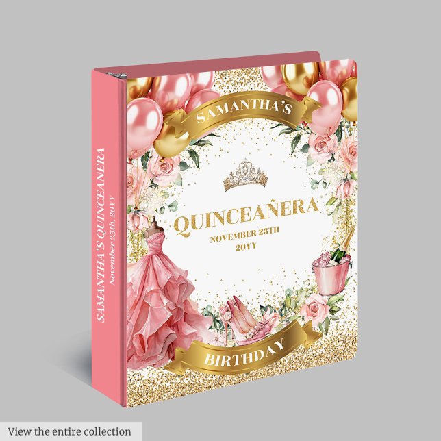 Stunning Blush Gold Quinceañera Party Memory Album 3 Ring Binder (Stunning Blush Gold Quinceañera Party Memory Album)