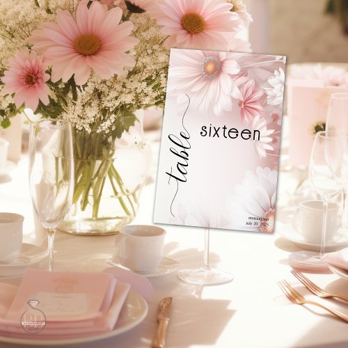 Stunning Blush Pink Daisies Table Number