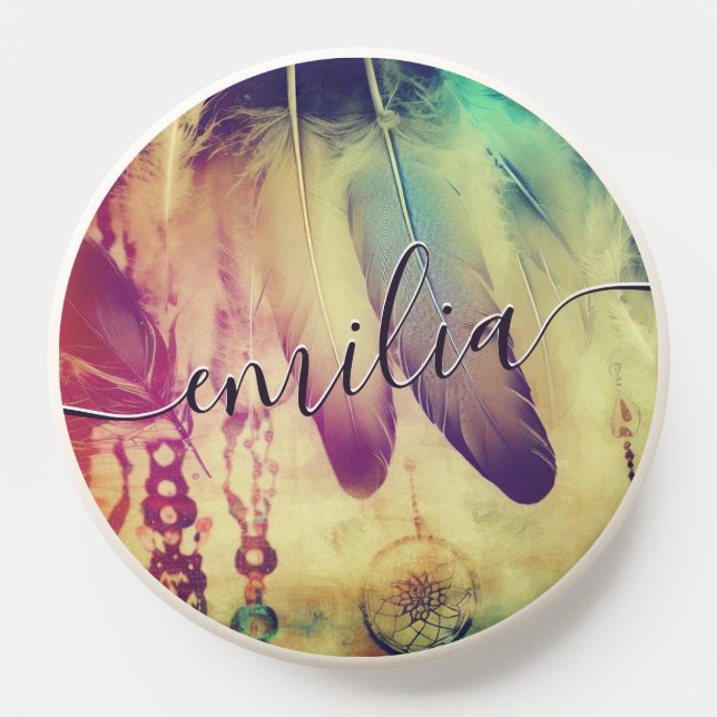 Stunning Boho Bohemian Dreamcatcher Feathers Retro PopSocket (Popsocket)
