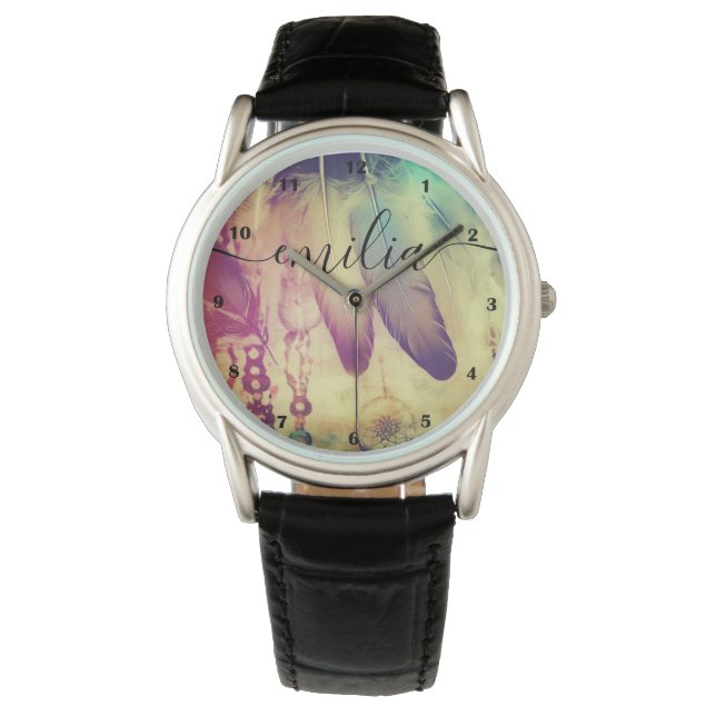 Stunning Boho Bohemian Dreamcatcher Feathers Retro Watch (Front)