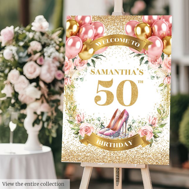 Stunning Boho Flowers 50th Birthday Poster Sign (Stunning Boho Flowers 50th Birthday Poster Sign)