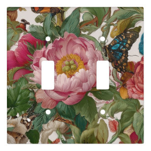 Stunning Bold Floral Design Butterfly and Peonies Light Switch Cover