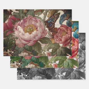 Stunning Bold Floral Design Butterfly and Peonies Wrapping Paper Sheets