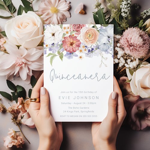 Stunning Botanical Floral Arch Quinceanera Party Invitation