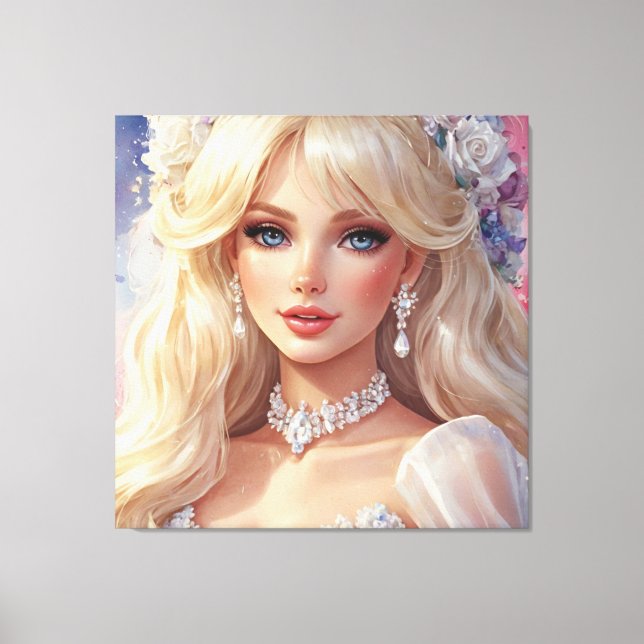 Stunning Bride Watercolor Stretched Canvas Print (Front)