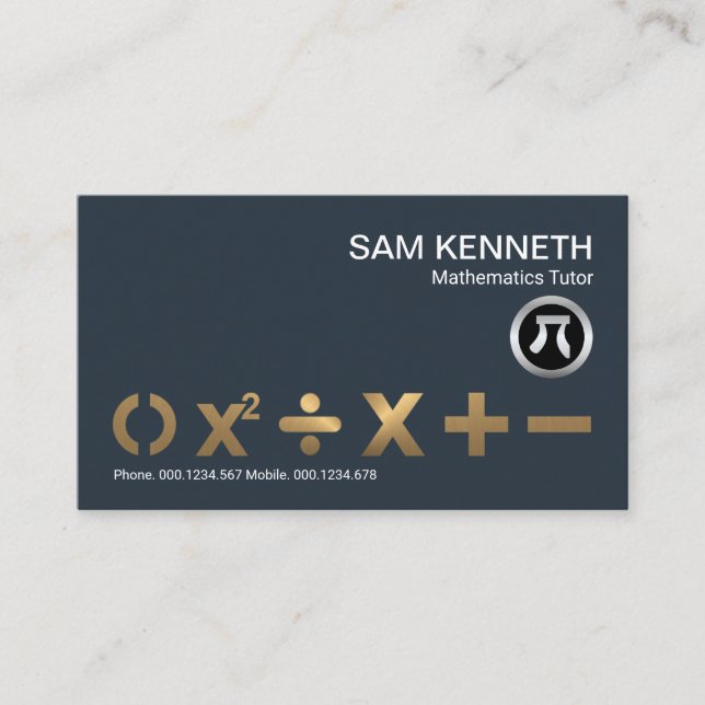 Stunning Bronze Math Symbols Mathematics Tutor Business Card (Front)