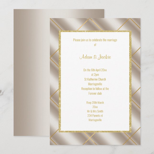 STUNNING BRONZE METALLIC WEDDING  INVITATION (Front/Back)