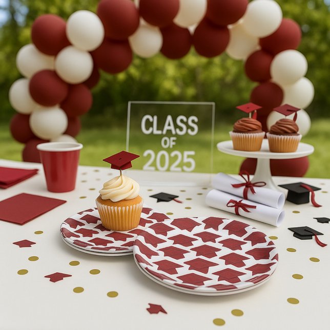 Stunning Burgundy and White Graduation Paper Plates (Creator Uploaded)