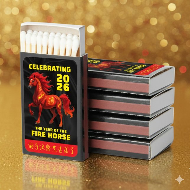 Stunning Chinese Year of the Fire Horse 2026 Matchboxes (Stunning Chinese New Year of the Fire Horse 2026 Matchbox Favors Cover Photo)