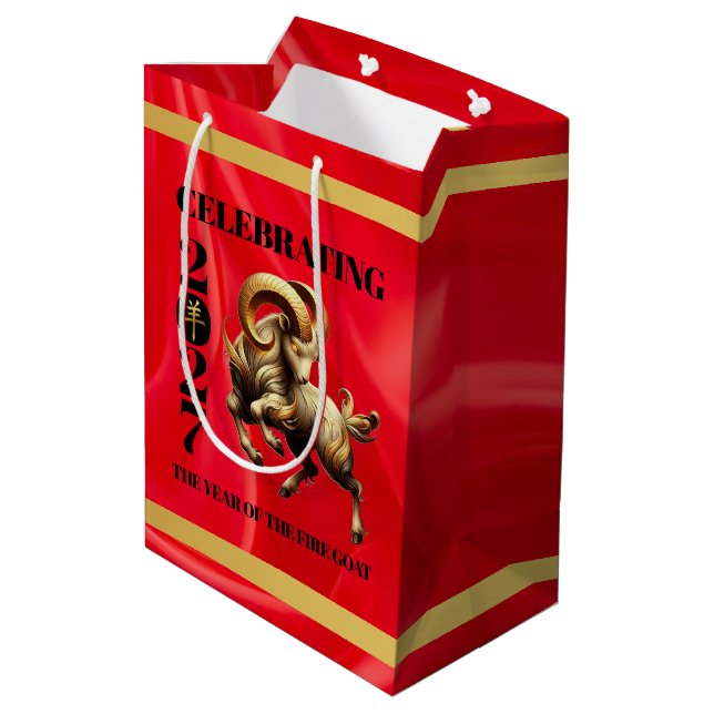 Stunning Chinese Year of the Fire Horse 2026 Medium Gift Bag (Back Angled)