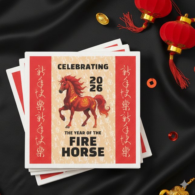 Stunning Chinese Year of the Fire Horse 2026 Napkins (Stunning Year of the Fire Horse 2026 Paper Napkins Cover Photo)