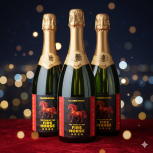 Stunning Chinese Year of the Fire Horse 2026 Sparkling Wine Label