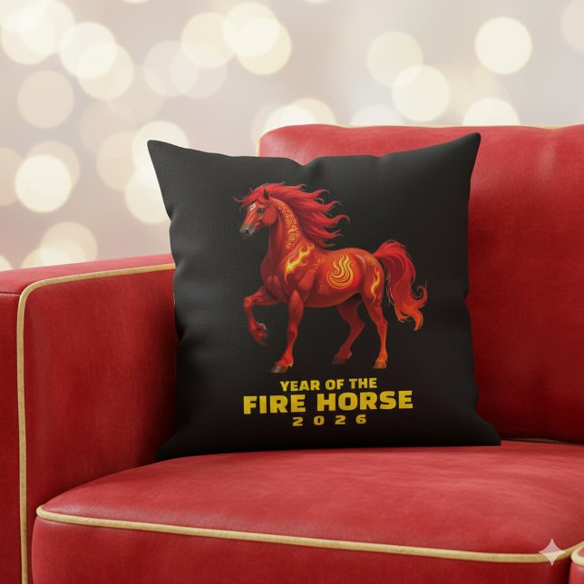 Stunning Chinese Year of the Fire Horse 2026 Throw Pillow (Festive Year of the Fire Horse 2026 Throw Pillow Cover Photo)